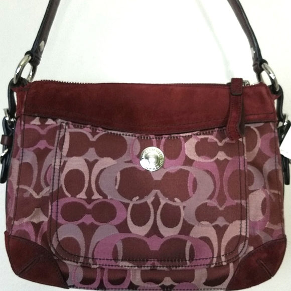 Coach Handbags - Coach bag Chelsea Optic C Signature Pink Canvas Burgandy Suede Mini Hobo NWT